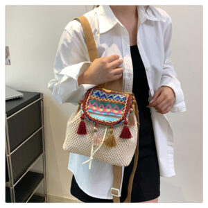 Chinese style braided bucket bag backpack with tassels