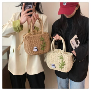Eco-friendly straw tote bag with panda icon