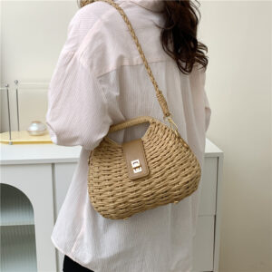 Woven Straw Handbags with Leather Accents - Timeless Elegance